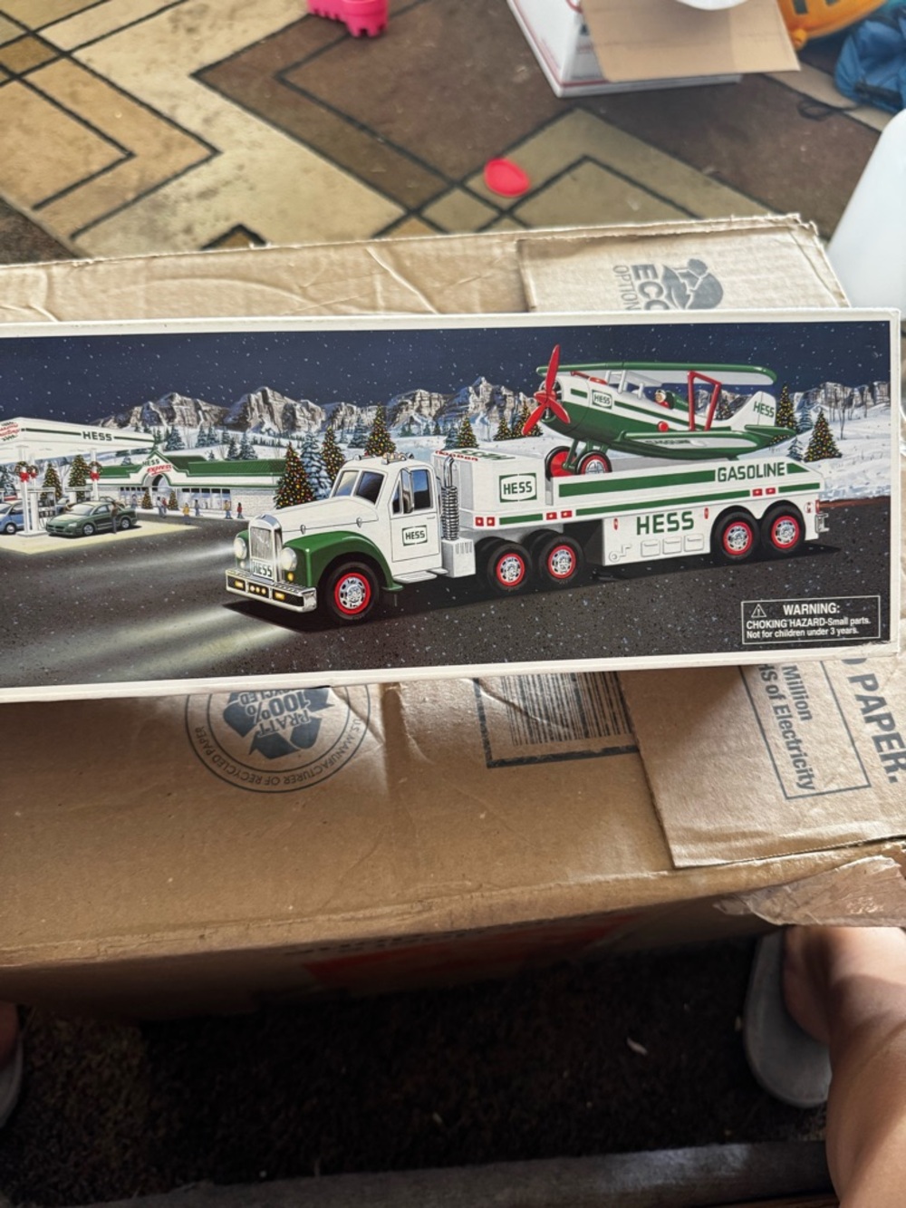 HESS Green & White Gasoline Carrier Truck with Biplane Toy